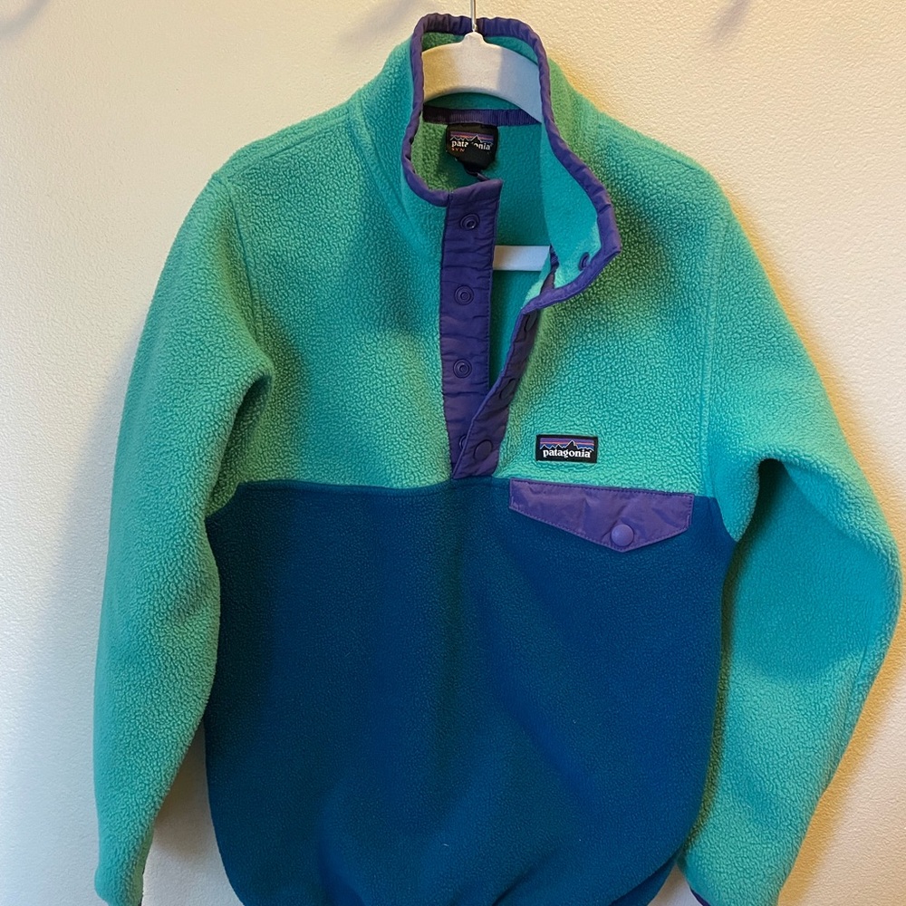 Kids XS (5-6) Patagonia Green and Purple Synchilla Fleece